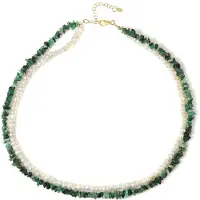 Cavill - 925 Sterling Zilver Halsketting - Zambia Smaragd 72 265 ct - Witte Zoetwaterparels - Verstelbare Goudplating Elegante Ketting