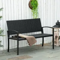 OKWISH Tuinbank 122 X 60 X 87 Cm - 2 Zits Met Stalen Frame En Gevlochten Rugleuning - Voor Tuin En Terras - Staal - Zwart
