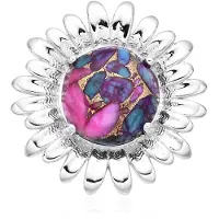 Cavill - Zilveren Hanger - 925 Sterling Zilver - Turquoise Mozaïek 3,72 ct - Ronde Cabochon 11mm - Bloemvorm - Dames Sieraad Modern