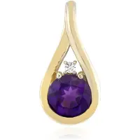 Cavill - Gouden Hanger 9K Geelgoud - Uruguay Amethist 0,638ct Rond Geslepen - Elegante Druppelvorm Met Subtiele Zirkoon - Luxe Sieraad