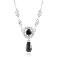 Cavill - Zilveren Halsketting - 925 Sterling Zilver Geplatineerd - Zwarte Spinel 3,348 ct Druppelvorm Briolette - Elegante Ketting 45,7 cm
