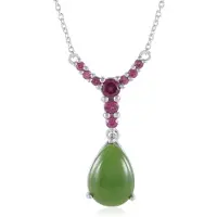 Cavill - Zilveren Halsketting 925 Sterling met Platina Coating - Canadese Jade Peervorm 5 263 ct - 6 Rhodolieten 0 828 ct - Verstelbare Elegantie