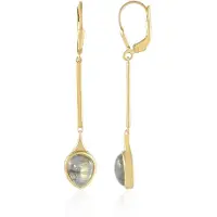 Cavill - Zilveren Oorbellen Verguld - 2x Gouden Minary Labradoriet 3 6 ct Peervormig Cabochon - 925 Sterling Zilver - Elegant Druppelhangend 51 mm