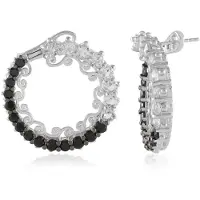 Cavill - Zilveren Oorbellen 925 Sterling - Witte Topaas 3,99 ct & Zwarte Spinel 3,39 ct - Elegant Rond Filigraan Design - Luxe Brazilianse Edelstenen