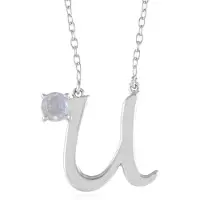 Cavill - Zilveren Halsketting - 925 Sterling Zilver Geplatineerd - Regenboog Maansteen 0,419 ct Rond Geslepen - Elegant Sieraad 19x18 mm