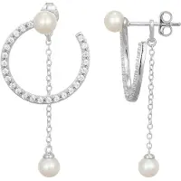 Cavill - Elegante Ronde Pareloorbellen 925 Sterling Zilver - 4 Witte Zoetwaterparels 4,5 mm - 50 Pavé Zirkonia 0,488 ct