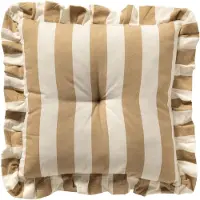 Dutch decor - BELLA - stoelkussen 40x40 cm - gestreept - ruches - Irish Cream - beige - Zitkussen