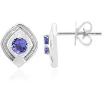 Cavill - Zilveren Oorbellen - 925 Sterling Zilver met Palladium - 0,51 ct Ronde Briljant Tanzaniet - Elegant, Tijdloos Design - 11 mm