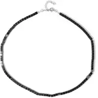Cavill - Zilveren Halsketting 925 Sterling Zilver - Zwarte Hematiet Kralen 143 Carat - Vierkant 4 mm - Modern Elegant Verstelbaar 45-50 cm