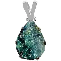 Cavill - Zilveren Hanger 925 Sterling Zilver - 7 Karaat Groen-Blauwe Silica Druzy Peervormig - Handgemaakt Bali Barong Edelsteen - Luxe Zilver Sieraad