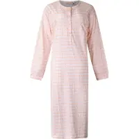 Lunatex - dames nachthemd 5027 lange mouw - nachtjapon van 100% katoen - peach met print - maat XL