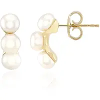 Cavill - Zilveren oorbellen 925 Sterling zilver verguld - 6 Witte Zoetwater Kweekparels 5mm - Modern Rond Design - Elegante Damespareloorbellen