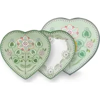 Pip studio Bord Home Heart Shape Plates Lily & Lotus Light Green 21,5 cm (Set van 2)