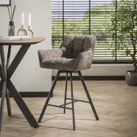 Dimehouse Barkruk Lino Chenille Stof Rich Taupe Draaibaar
