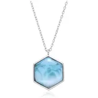 Cavill - Zilveren Halsketting 925 Sterling Zilver - 7,73 ct Larimar Hexagon Cabochon - Maritieme Elegante Dames Ketting