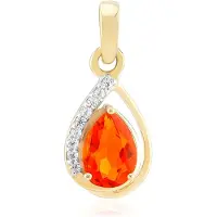Cavill - 9K Geel Gouden Hanger - AAA Mexicaanse Vuur Opaal 0 425 ct - 9 Tanzaniaanse Zirkonia 0 055 ct - Elegant Peervorm Oranje Sieraad