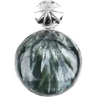 Cavill - Zilveren Hanger met Serafiniet 62 ct Ronde Cabochon - 925 Sterling Zilver - Groene Edelsteen uit Rusland - Stijlvol Sterdetail - 45x31 mm