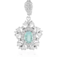 Cavill - Zilveren Hanger Geplatineerd - 0 74 ct Paraiba Kleurige Ovale Smaragd - 925 Sterling Zilver - Elegante Hanger met Cambodjaanse Zirkonen