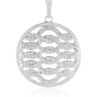 Cavill - Zilveren Hanger 925 Sterling Zilver met 140 Cambodjaanse Zirkonen 0,891 ct - Pave Rond Modern Elegante Ketting 33x25 mm