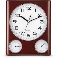 Brunbeste Wandklok - Met Thermometer en Hygrometer - Analoog - 32 x 27 cm - Bruin