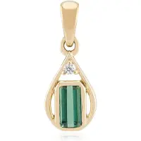 Cavill - 9K Geelgouden Hanger - Groene Benedito Toermalijn 0 46 ct en Zirkoon 0 04 ct - Elegante Octagonale Toermalijn - Luxe Dames Sieraad