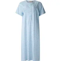 Lunatex - dames nachthemd 5026 korte mouw - nachtjapon van 100% katoen - blauw met print - maat XXL