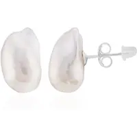 Cavill - Zilveren Oorbellen met Witte Zoetwater Kweekparels - 925 Sterling Zilver - Fancy Slijpsel - Elegante Oorknopjes voor Dames - 18x12,5 mm