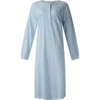 Lunatex - dames nachthemd 5027 lange mouw - nachtjapon van 100% katoen - blauw met print - maat M