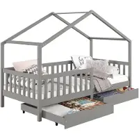 Idimex Huisbed ELEA, 90 x 200 cm, van massief grenenhout met lades - grijs