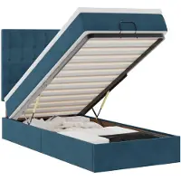 vidaXL Ottoman bed met matrassen en LED's 90x200cm fluweel donkerblauw