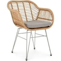 Idimex PARAMO tuinstoel van polyrattan, bruin/grijs - moderne eetkamerstoel in rotanlook, keukenstoel met zitkussen, rieten stoel met stevig metalen frame