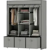 Merax Stoffen Kledingkast met 2 Kledingroedes - Opvouwbare Opbergkast met 5 Legplanken en 3 Stoffen Opbergboxen - Met Rits en Klittenband - Lichtgrijs - 125x43x162,5 cm