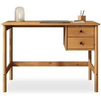 Idimex MARLO bureau met 2 massief houten laden, eikenkleurig - houten bureau met opbergruimte, minimalistisch ontwerp, tafelblad met zachte randen, massief grenen hout - frontaal