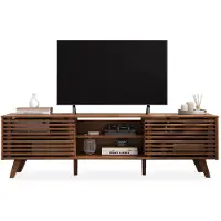 Idimex TV lowboard RIAN met 2 schuifdeuren kastanjekleurig - tv ladekast van massief grenenhout, 3 verstelbare planken, TV dressoir - hoofdfoto