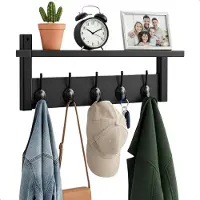 Luft Kapstok hangend met plank - 10 haken - Industrieel - Wandkapstok Zwart - - Kapstok muur - Wand - Met hoedenplank
