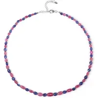 Cavill - Zilveren Halsketting - 925 Sterling Zilver - Madagaskar Roze & Blauwe Saffier 87,7 ct - Verstelbare, Elegante Damesketting met Fancy Kralen