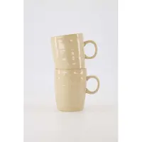 Zusss Cadeauset 2 Theemokken Met Reliëf Hartjes Zand - Verjaardag - Cadeau Dames Keramiek Zand
