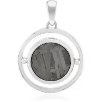Cavill - Zilveren hanger 925 Sterling - 2,27 ct Aletai meteoriet rond - 29x20 mm - elegant dubbel cirkel ontwerp - unieke meteoor steen