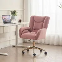 STILVORA Draaistoel - Ergonomische Velvet Stoel - Hoogte Verstelbaar - 360° Draaibare Wielen - Voor Thuis Kantoor of Slaapkamer - Goud - Roze