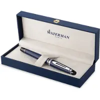 Waterman Expert vulpen, blauwe lak met palladium details, roestvrijstalen medium penpunt, blauwe inkt, geschenkset