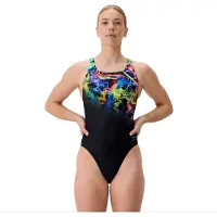 Speedo Fl Placement Printed Powerback Swimsuit Zwart UK 38 Vrouw