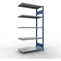 Schulte Lagertechnik MULTIplus 250 boutloos rekkensysteem, boutloze aanbouwstelling, lengte bout, 2000x1000x500 mm, 5 legborden, gentiaanblauw/verzinkt