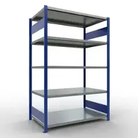 Schulte MULTIplus250 rekken zonder schroeven, basisrek, 5 legborden, tot 250 kg per legbord, zonder gereedschap monteerbaar, B 1300 x D 800 x H 2000, gentiaanblauw/verzinkt