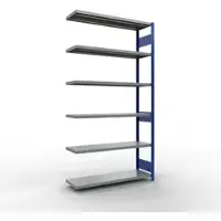 Schulte Lagertechnik boutloos rekkensysteem MULTIplus 250, aanschuifbaar, lengte bout, 2500x1300x400 mm, 6 legborden, gentiaanblauw/verzinkt