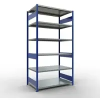 Schulte MULTIplus250 rekken zonder schroeven, basisrek, 6 legborden, tot 250 kg per legbord, zonder gereedschap monteerbaar, B 1300 x D 800 x H 2500, gentiaanblauw/verzinkt