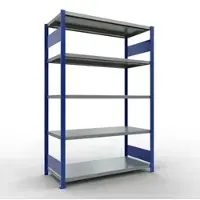 Schulte MULTIplus250 rekken zonder schroeven, basisrek, 5 legborden, tot 250 kg per legbord, zonder gereedschap monteerbaar, B 1300 x D 600 x H 2000, gentiaanblauw/verzinkt