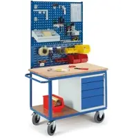 ROLLCART Profi-werkbank met 4 schuifladen - 2 x geperforeerd paneel - 1 x sleuvenpaneel - 1250 x 700 x 1990 mm