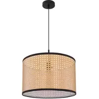 Globo Hanglamp Hanglamp Plafondlamp Woonkamer hanglamp Vlechtwerk look in natuurlijke kleur, zwart metaal, 1x E27, DxH 45x140 cm