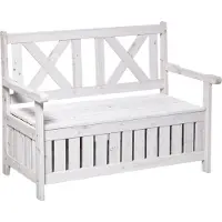 Merax Tuinbank 2-zits met Opbergruimte - Houten Opbergbank van Dennenhout - Met Hoge Rugleuning en Armleuningen - Weerbestendig - 115 x 61 x 85 cm - Wit