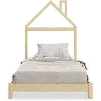 Idimex LIZ kinderbed in naturel massief houten huislook - vloerbed voor gemakkelijk in- en uitstappen, Montessori kinderkamer, huisdesign - sfeerbeeld zijaanzicht
